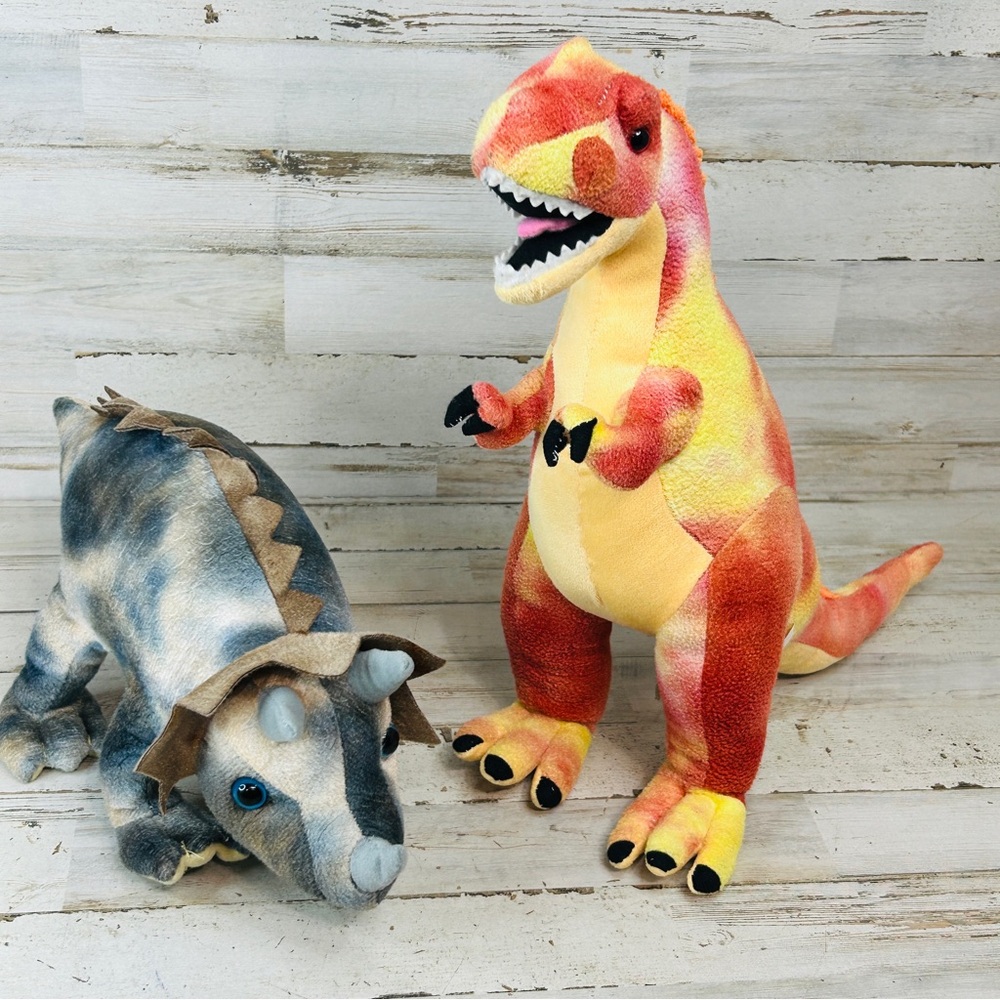 Lot Of 2 Dinosaur Plush Stuffed Animals Colorful Triceratops T-Tex